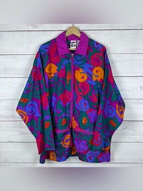 Vintage Nike Elite nylon full zip floral windbreaker jacket womens Large 90s